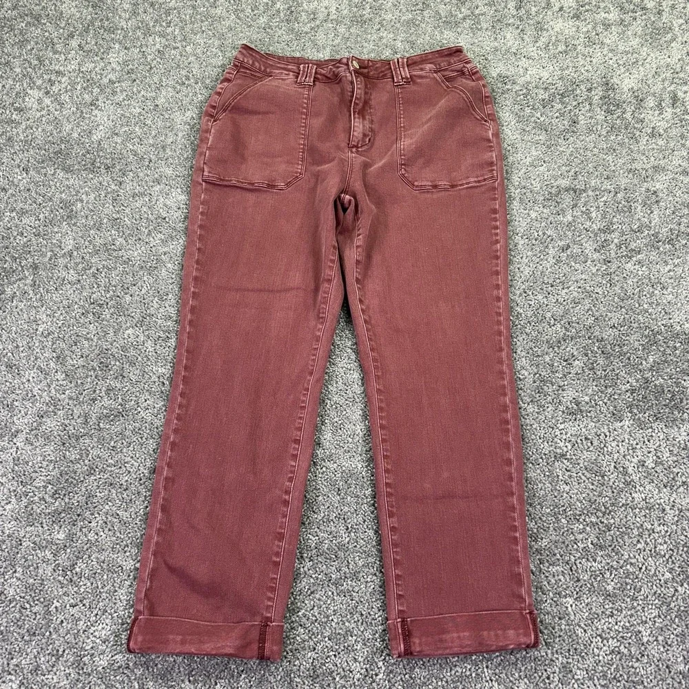 Judy Blue Jeans Womens 15/32 Red Ankle Garment Dyed Denim Medium Wash Preppy